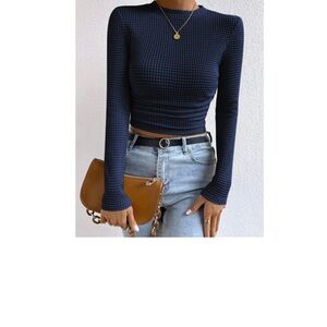 Commense Navy Blue Textured Long Sleeve